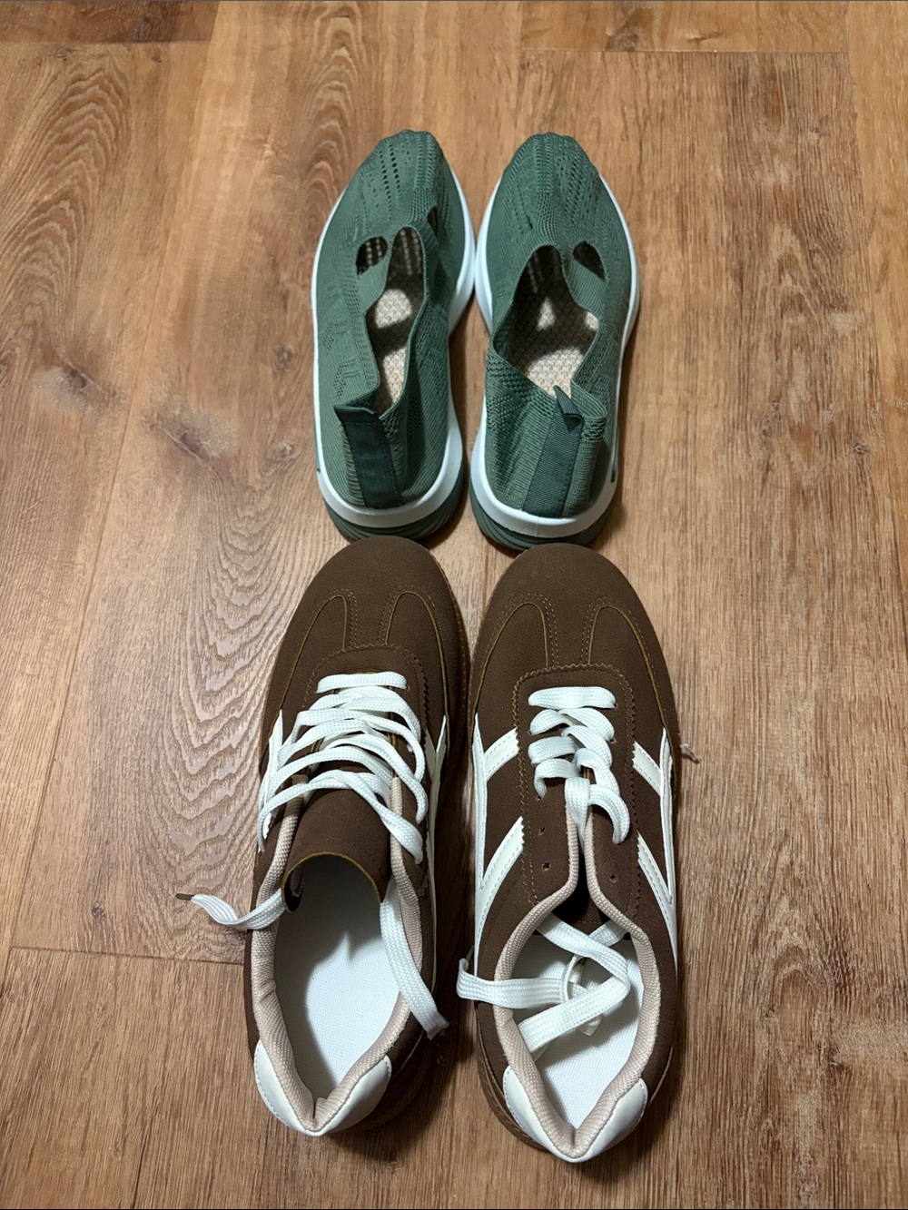 Women’s Brown Sneakers with White Trim - Casual Lace-Up Comfort